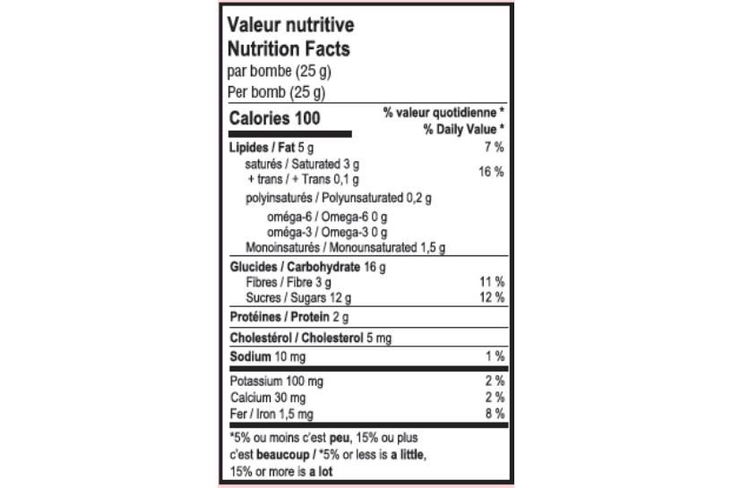 Valeur nutritive bombe chocolat chaud au lait