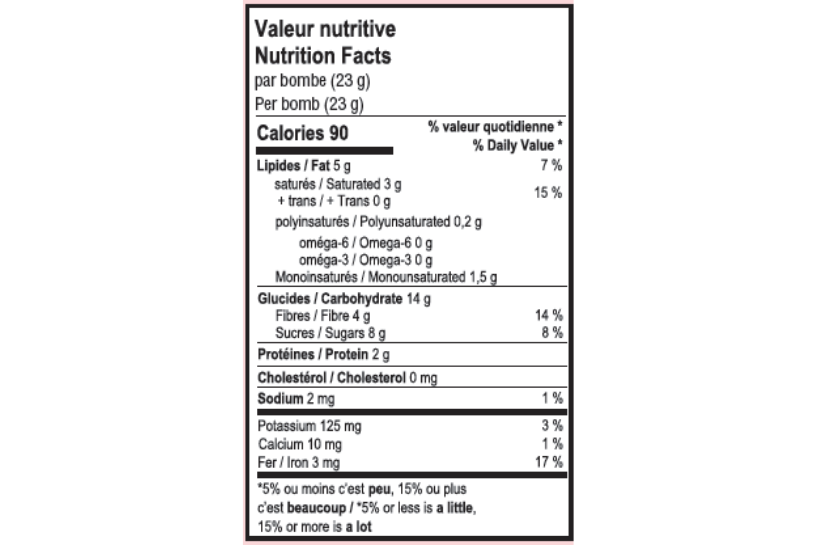 Valeur nutritive bombe de chocolat chaud aux épices