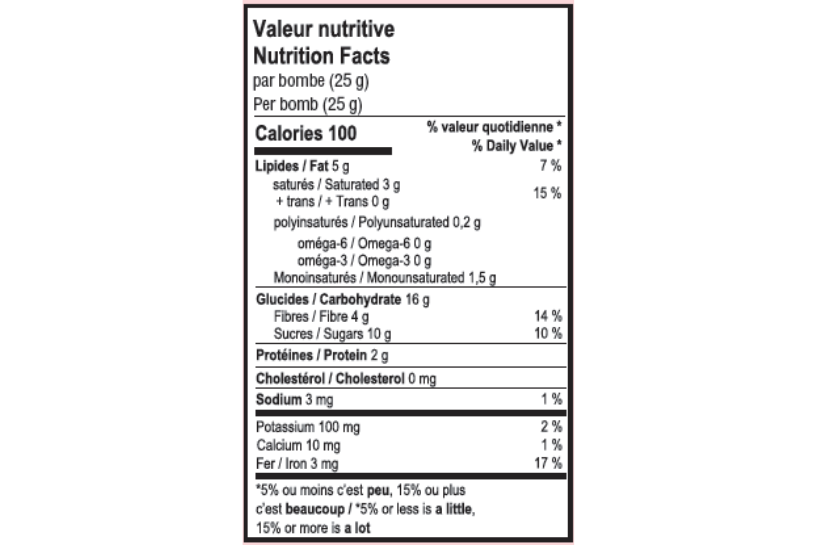 Valeur nutritive bombe chocolat chaud noir